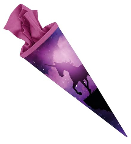 itenga Schultüte 70cm rund Mädchen - mit Filzverschluss | Zuckertüte Einschulung | sehr stabile Karton Schultüte | große Motivauswahl (magisches Einhorn)