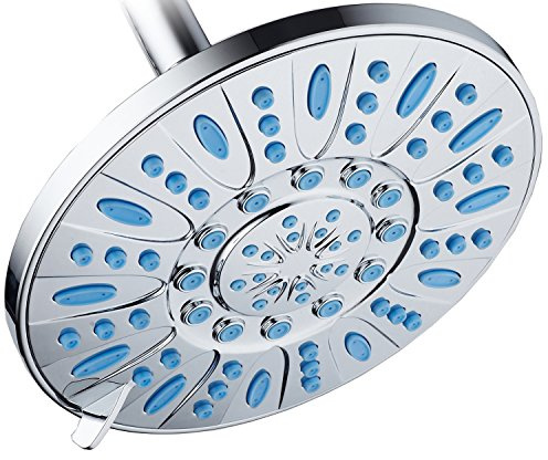 AquaDance 5508 7-inch 6-Setting Rainfall Showerhead with Anti-Microbial Microban Protection from Mold, Mildew, and Bacteria-Clog-Free Wave Blue Jets, Chrome Finish, Single
