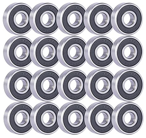 Rollerex 608-2RS Wheel Bearings 20-Pack (for Any Product Using Skate Wheels) (Carbon Steel) - for Inline, Roller Blade, Rollerskate, Skateboard, RipStik & More