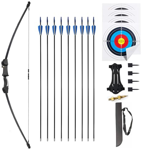 Mxessua 45 Youth Bow and Arrows Set for Kids 8-12 Teens Recurve Archery Beginner Gift Longbow Kit 9 Arrows, 4 Target Face Toy for Backyard Game Age 12-14 14-16 Black