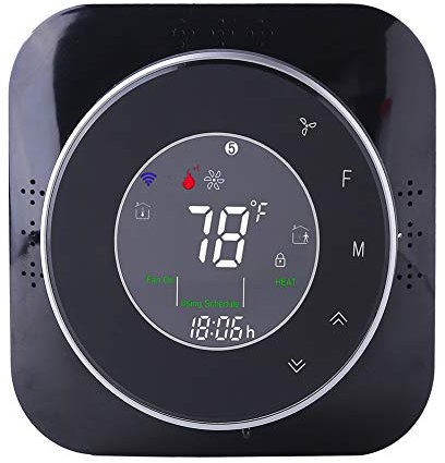 Qiumi Termostatos Smart WiFi para Bomba de Calor doméstica Termostato programable Compatible con Alexa Google Home Controlador con luz Negra de Calentamiento y enfriamiento 24V Requiere Cable C