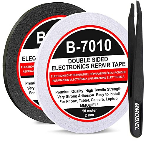 MMOBIEL Double Sided Adhesive Tape 2mm 2 x 50m Roll (Black & White) Ultra Strong Mounting Tape for LCD Screen Repair, Smartphone Tablet Laptop Glass Fix – Total 100m (328ft)