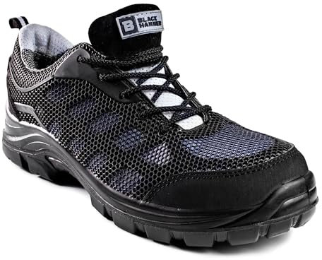 Black Hammer Mens Safety Trainers Non Metal Free Waterproof Composite Toe Cap with Midsole Protection Non Metallic Work Shoes Hiker Airports 8007 S3 SRC (8 UK, Grey)