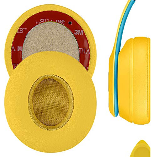 Geekria QuickFit Protein LeatherEar Pads for Solo3, Solo 3.0, Solo2 Wireless On-Ear Headphones Replacement Earpads/Ear Cushion/Ear Cups, Headset Ear Cover Repair Parts (Club Yellow)