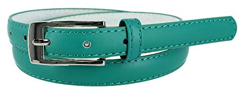 CTM Women's 19 mm Skinny Leather Dress Belt Silver Buckle, Large, Turquoise