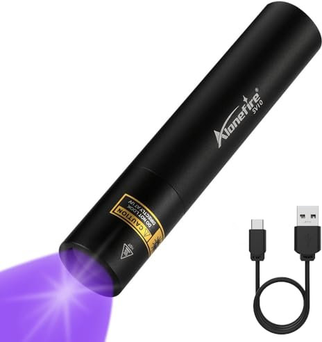 Alonefire SV10 Lampe Torche UV LED Puissante 365nm 5W Rechargeable USB Ultraviolet Lumiere Noire pour Peinture, Fluoresceine, Détecteur D'urine, Durcissement de Resine avec Batterie Intégrée