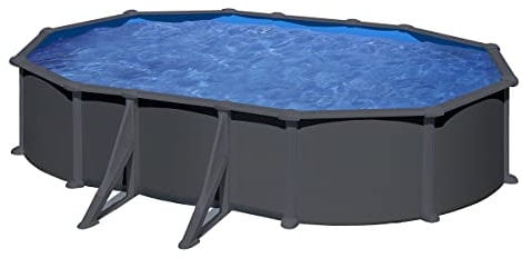 Gre KITPROV618GY Juni - Piscine Hors-Sol en Acier, Piscine Ovale avec Structure en Acier Gris Anthracite. Piscines Hors-Sol pour Jardin, 610x375x132 cm