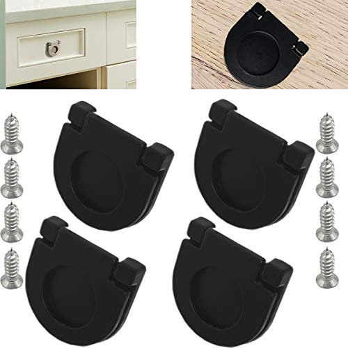 CTRICALVER 4 Stück unsichtbare Griffe|35mm Knöpfe Küche Schrank Schrank Schublade Türgriffe |ziehen Griff mit Schrauben| Horizontale Küchenschrank Hardware Schubladengriff(schwarz)