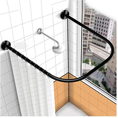 YTREDF U Shaped Bathroom Shower Curtain Rod Pole, 304 Stainless Bathtub Corner Shower Curtain Rod Rack Rail, Wall Mounted, Rust-Proof, for Bathtub Cloakrooms Black-(80 × 80 x 80cm)