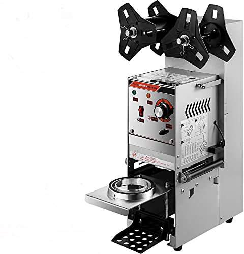 VEVOR Halbautomatische Versiegelungsmaschine für Gläser, 90/95 mm, 300-500 Tassen/h, Teetassen-Versiegelungsmaschine, 27 x 27 x 68 cm, PP, PE und PET, für Kaffee, Tee mit Milch, Sojamilch
