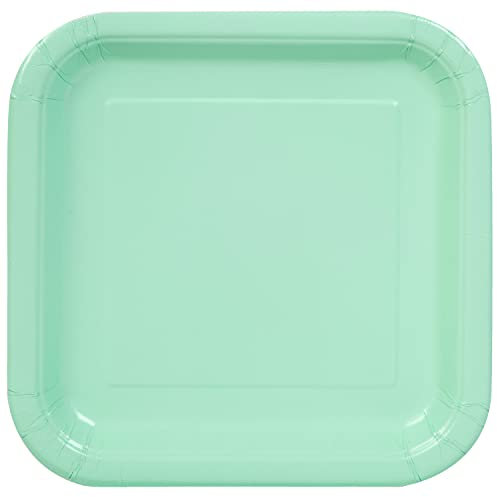 Unique- Piatti Ecologici Quadrati di Carta-23 cm-Colore Verde Menta-Confezione da 14, Mint Green, 99275EU