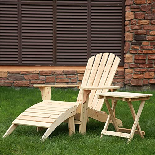 LJHU Adirondack Chair Großer Strandkorb Aus Holz im Freien mit Tischset, Natürlicher Adirondack-Stuhl für Balkonpartys Am Pool mit Sitzgelegenheiten Beim Camping, Einfache Installation