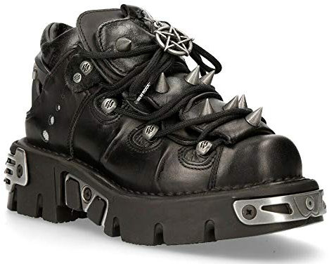 New Rock Stivaletti 110-S1 in Pelle Nera con Spilli 9