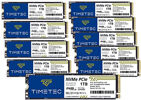 Timetec 1TBx10 (10 Pack) SSD NVMe PCIe Gen3x4 8Gb/s M.2 2280 3D NAND TLC 600TBW SLC Cache Read/Write Speed Up to 2,000/1,600 MB/s Internal Solid State Drive for PC Laptop and Desktop