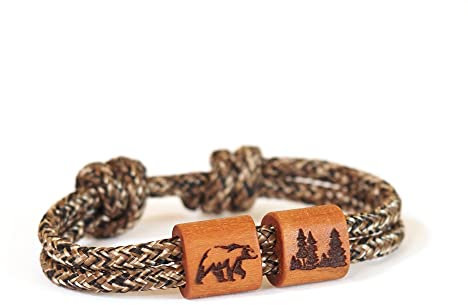 Holzarmband aus Segeltau, Wald, Surfer Armband, Holzschmuck, Tier, Wildnis
