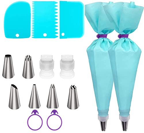 MAOYUTOU 15 Poches a Douille Ensemble Douilles Patisserie Adaptateur DIY Poche Douille Patisserie Kit pour Décoration Parfaite Vos Cupcake et Muffins Gâteaux