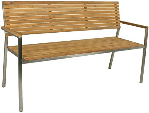 möbelando Gartenbank Denver aus Edelstahl/Holz in braun. Abmessungen (BxHxT) 144x86x56 cm