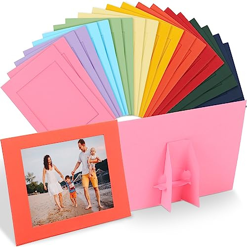 Maitys 100 Pcs Paper Picture Frames with Easel 4 x 6 Inch Cardboard Photo Frame Standing Kids Art Frame Photo Cards Bulk for DIY Crafts Collage Display Classroom Wedding (Multicolor)