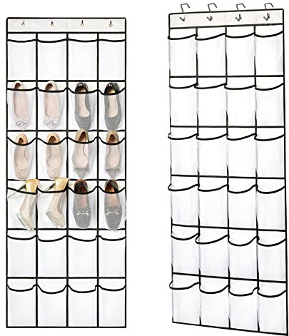 QUMENEY 1 organizador colgante sobre la puerta zapatero soporte 24 bolsillos grandes de malla 4 ganchos percha de almacenamiento para armario puerta cocina dormitorio baño armario