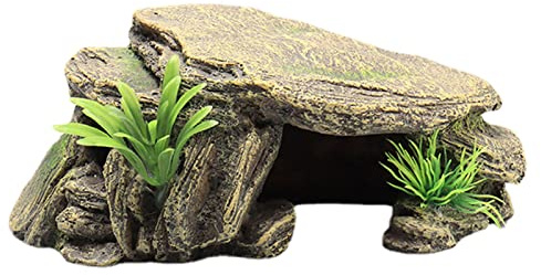 Pratvider Reptil versteckt große Höhle, Schildkröten Basking Platform Reptile Habitat Hiding Cave, Versteckhöhle schwimmende Leiste Aquarium Dekoration für Bartagamen, Eidechsen, Molche, Frösche