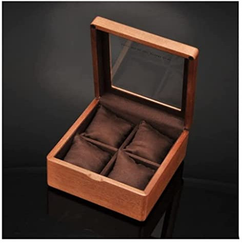 IRYZE Uhrenetui Uhrenbox Uhrenkoffer Uhrenkasten Uhrenbox Aus Holz Mit Transparenter Glasabdeckung, Uhrenbox Mit 4 Ziffern Uhrenrolle Uhren Aufbewahrungsbox (Color : B, Size : 17.5 * 17.5 * 8.5cm)