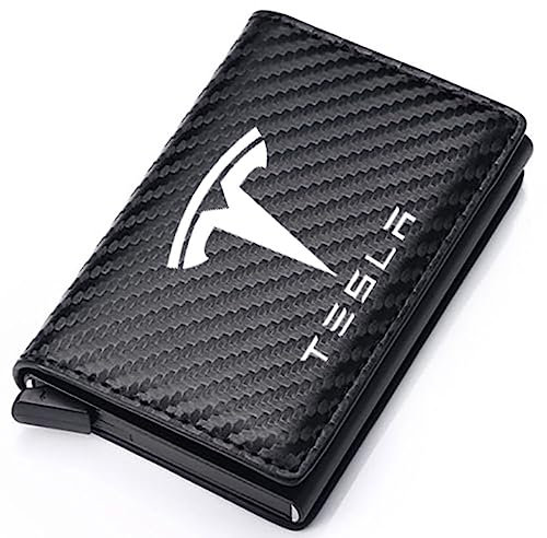 Porte-Cartes en Cuir de Fiber de Carbone Poche Hommes Portefeuilles Sac d'argent pour Tesla modèle 3 modèle X modèle S modèle Y Style,B