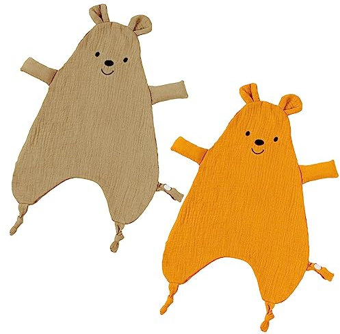 URFEDA Lot de 2 doudous chat - Avec tête de chat - 40 x 27 cm - Doudou en mousseline de coton - Cadeau personnalisé - Cadeau de naissance garçon et fille