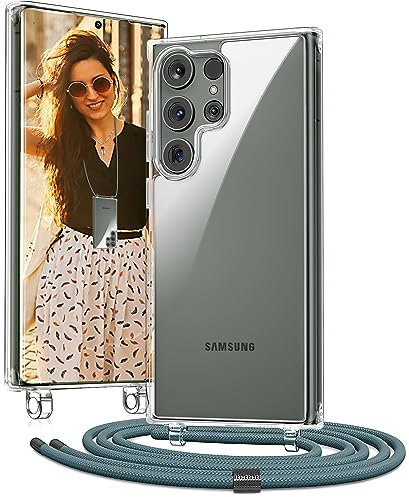 Vaykwo Handykette für Samsung Galaxy S23 Ultra 6.8 Zoll Hülle mit Band - Necklace Handyhülle - Transparente Case zum Umhängen mit Kameraschutz und Bildschirmschutz - Grün