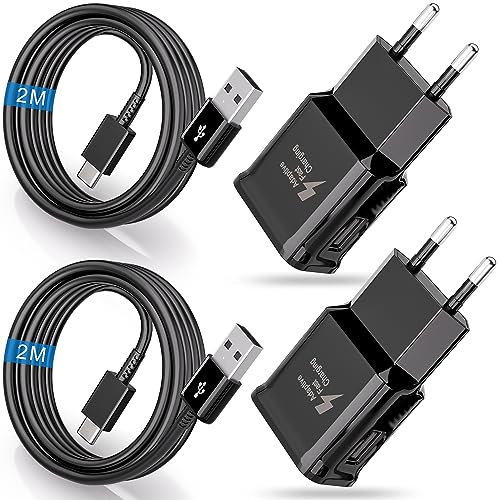 Caricatore USB 2-Pack, Caricatore Rapidoe con Cavo di Ricarica 2M, Carica Batterie Cellulare di Tipo C per Samsung A13 A14 A15 A20e A23 A32 A33 A34 A40 A51 S8 S9 S10 S20 S21 FE Ultra Plus Z Flip4