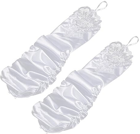 VALICLUD 1 Paar Handschuhe Anziehen Fingerlose Handschuhe Brauthandschuhe Aus Satin Damen Abend Party Handschuhe Party-fäustlinge Lang Weiß