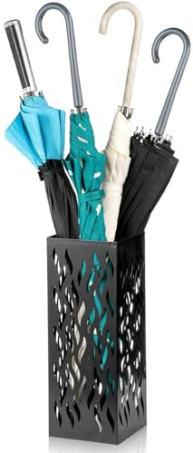 Noamus Metal Umbrella Holder, Heavy Square Canes Walking Sticks Stand Rack, Freestanding Rain Collection Umbrella Organizer, Black Umbrella Storage Bin for Entryway, Home, Office, 6.1x6.1x15.7