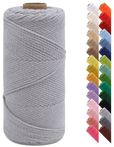 LEREATI Makramee Garn 2mm x 150m Häkeltasche Kordel Geflochten Baumwollgarn Baumwollkordel Natur Makramee Seil Häkelgarn für Handtasche, Wandbehang, Hängepflanze, Vorhang, Geschenk (Hellgrau)