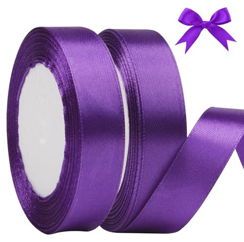 AWCIGG Satinband Lila, 44m x 20mm Geschenkband Dekoration Schleifenband Stoffband Bänder für Geschenkverpackungen, Floristen, Basteln, Nähen, Autos, Hochzeit, Weihnachten (22m/rolle)