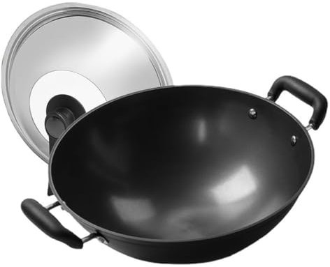 SHAWLA Sartenes para freír Wok chino sin recubrimiento Wok de fondo redondo