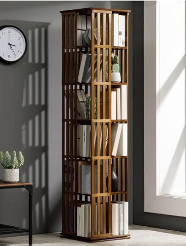 NYDCTHOM 5/6 Stufe drehbares Bücherregal aus Bambus, um 360 Grad drehbarer Bücherregalturm, Eckschrank/freistehender Aufbewahrungsorganisator, Bücherregal für Schlafzimmer, Wohnzimmer, Zuhause und B
