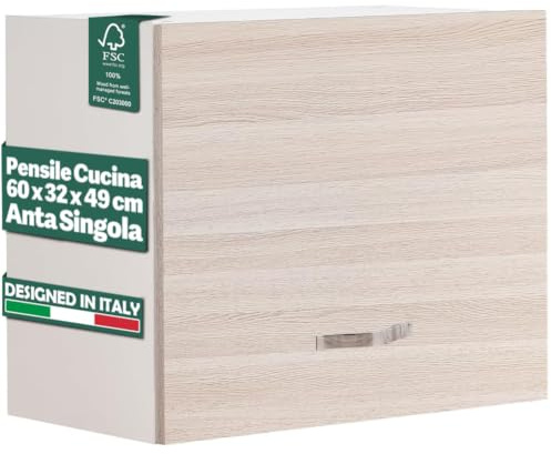 Shally Dogan Pensile da Cucina, Sopracappa, Armadio in Legno Armadietto Multiuso da Muro a Ribalta Spazioso, Dimensioni 60 x 32 x 49H cm (Olmo)