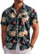 COOFANDY Summer Hawaiian Shirts Mens Short Sleeved Shirts Mens Casual Shirts Party Shirts Holiday Beach Shirt Navyblue Flower XL