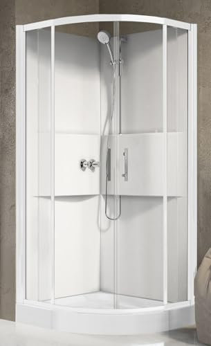 Novellini Media 2.0 R Standard 90x90 cm Cabina Doccia Multifunzione Apertura Scorrevole Montaggio Destra Sinistra Miscelatore Termostatico Vetro Trasparente Profilo Bianco Ripiani Doccetta Alto 210cm