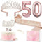 Deko 50 Geburtstag Frau, 50. Geburtstagskrone und Schärpe, Happy Birthday Tortendeko und Kerzen, Roségold Folienballon 50, Geburtstagsgeschenk für 50 Jahre Frau