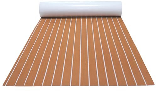 Alnemy Flooring EVA Foam,Boat Flooring EVA Foam Decking Sheet Faux Teak Marine Carpet Non-Slip Self-Adhesive Flooring Deck Mat for Boat Pontoon Motorboat RV Yacht Kayak (Brown with White Stripes)