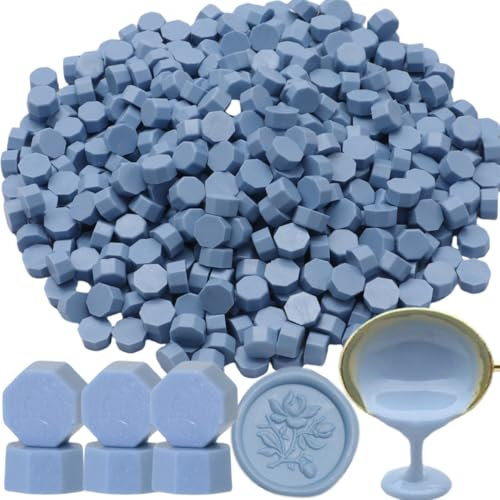 Staubblau 300 Stück Siegelwachs, Siegelwachs Perlen achteckiges Wachssiegel-Set für Einladungen, Karten, Umschläge, Weinpakete, Geschenkverpackungen (Staubblau)
