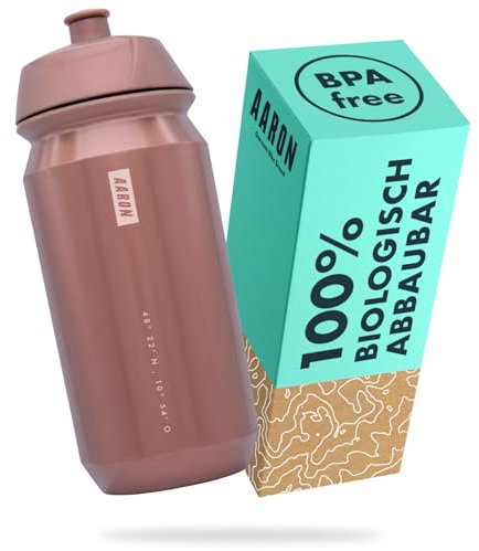 AARON ECO Gourde 100 % biodégradable, 500 ml, légère et étanche, pratique, sans BPA, pour le sport, le fitness, la randonnée, l'extérieur en bronze