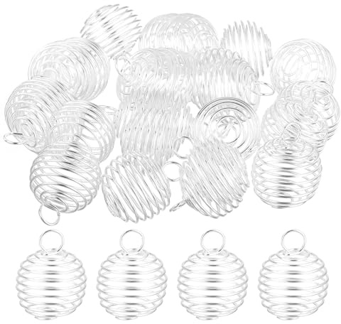 sourcing map 50Pcs Spiral Bead Cages Pendants, 25x20mm Stone Holder Necklace Hollow Cage Pendants for Jewelry Making Crafting, Silver Tone