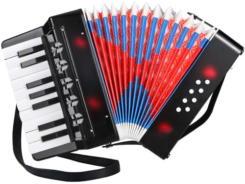 Akkordeon Kinder,17 Tasten 8 Bässe Piano Akkordeon,Ziehharmonika Kinder mit Einstellbare Trageriemen,Akkordeon Erwachsene und Kinder ab 3 Jahre,Akkordeon Musikinstrument für Anfänger (Schwarz)