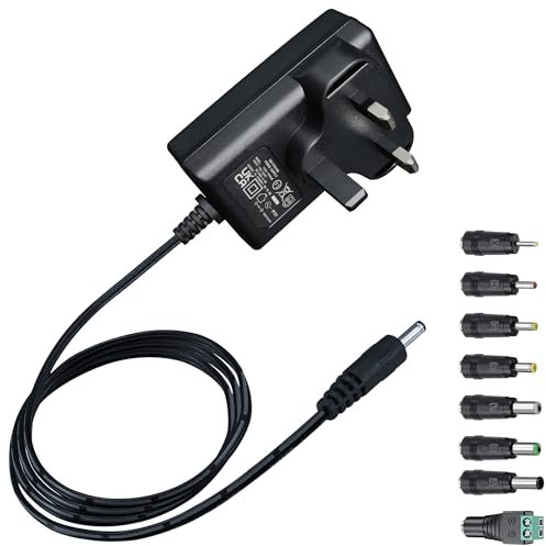 15V 1A 15W 1.8M Long Power Supply Adapter, AC DC Switching Adapter (Input 100-240V, Output 15Volt 1Amp 1000mA), DC 15V Wall Mount Transformer Plug with 8 Interchangeable Adapter Jacks, UKCA Listed