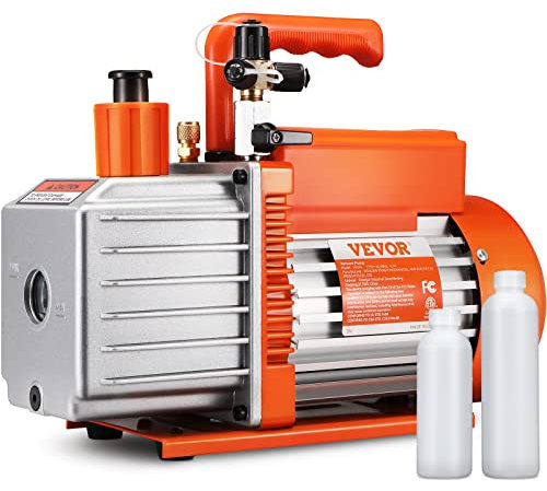 VEVOR Bomba de Vacío de Paletas Rotativas Bomba de Vacío de Aire Acondicionado de 2 Etapas, 375W, Macho SAE, Entrada Macho ACME de 12,7 mm para Reparación de HVAC, Refrigeración de mantenimiento