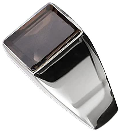 Solid 925 Sterling Silver Ring for Men, Natural Smoky Quartz 12MM Gemstone Signet Ring, Unique Handcrafted Jewelry
