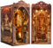Nextyu Book Nook Kit, DIY Booknook Miniature House Building Kit with LED Lights, 3D Wooden Puzzle Bookend Bookshelf Decor, Mini Dollhouse Model Kits for Adults Teens (Magic Library)