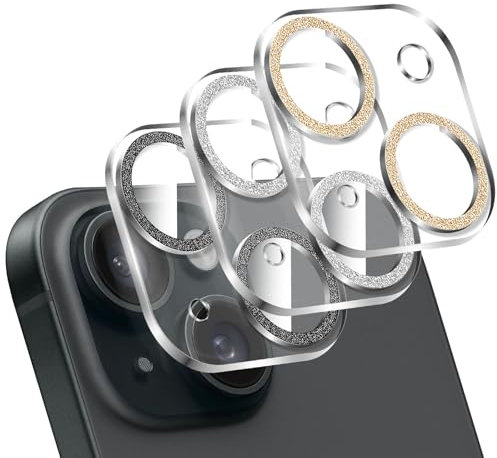 LucBuy 3 Pièces Protecteur D'objectif D'appareil Photo Pétillant pour iPhone 12/iPhone 12 Mini, Protecteur D'appareil Photo à Paillettes Colorées en Acrylique Transparent