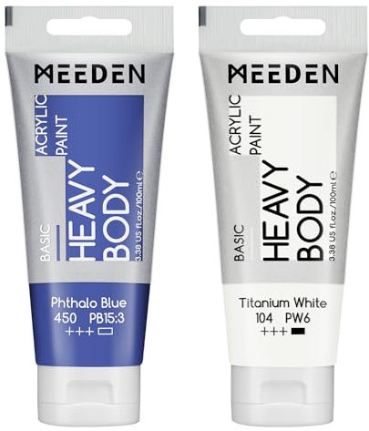 MEEDEN Peinture Acrylique Bleu Phtalocyanine: 100 ml Tube Peinture Acrylique Epaisse avec Couleur Blanche Titane Supplémentaire pour Débutant Adulte Artiste